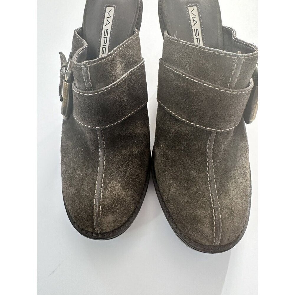 La Spiga Women's Suede Olive Green Mules Clogs Size 6.5 Retro Y2K 70s‎ 80s 90s - Picture 4 of 7